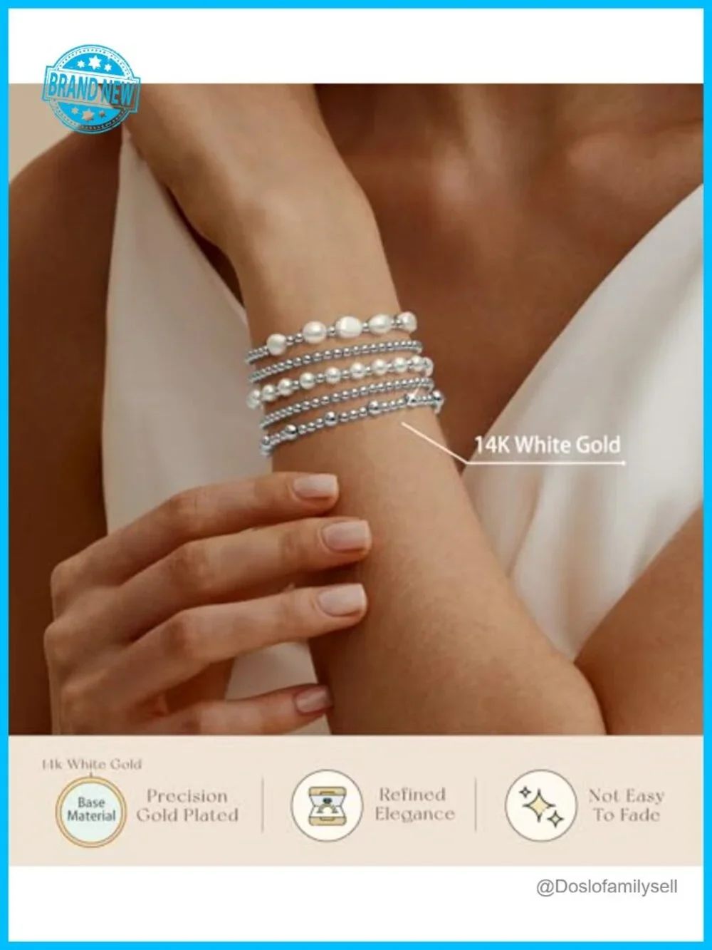 14K Gold Plated Beaded Bracelet Stack Set Stretch Bracelets for Women
